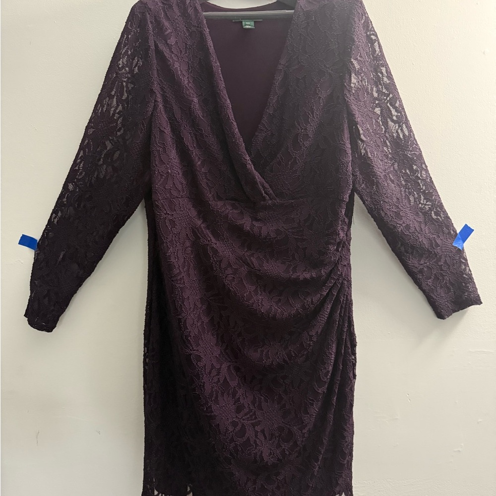 Ralph Lauren Plum Lace Long Sleeve Wrap Dress